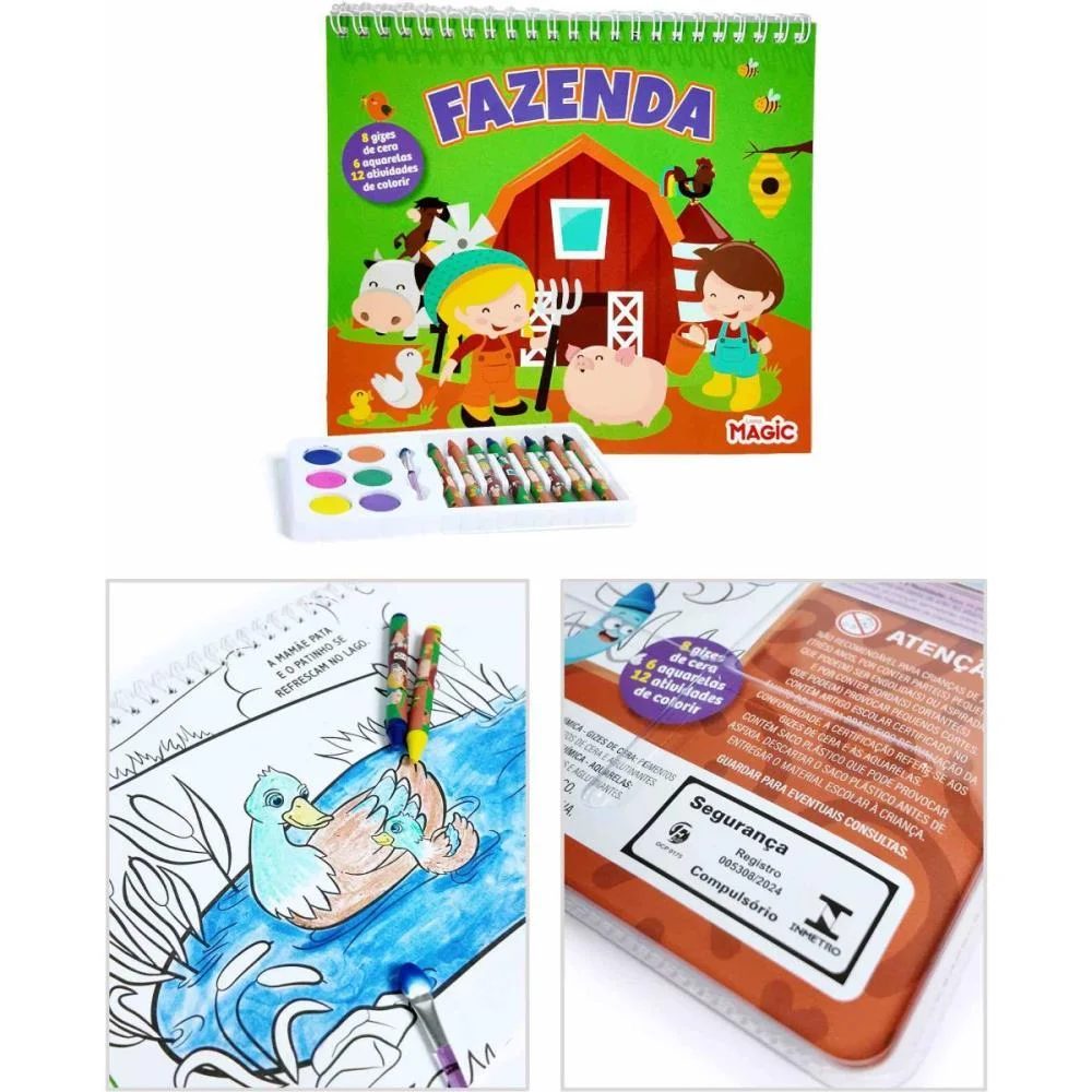 LIVRO AQUARELA FAZENDA C/GIZ 12PGS 32X23CM MAGIC KIDS (UNIDADE) - imagem 4