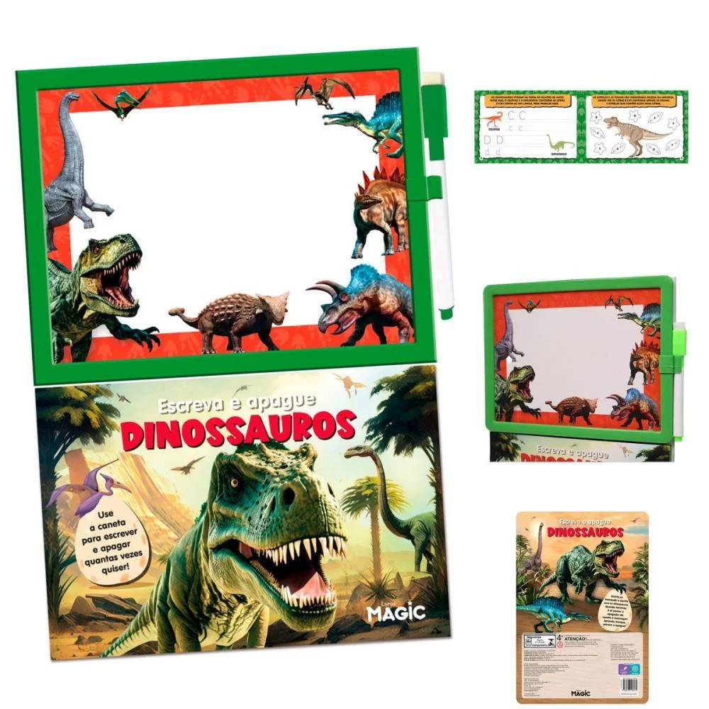 LIVRO BRINQUEDO ILUSTRADO LOUSA ESCREVE E APAGA DINOS MAGIC KIDS (UNIDADE) - imagem 3