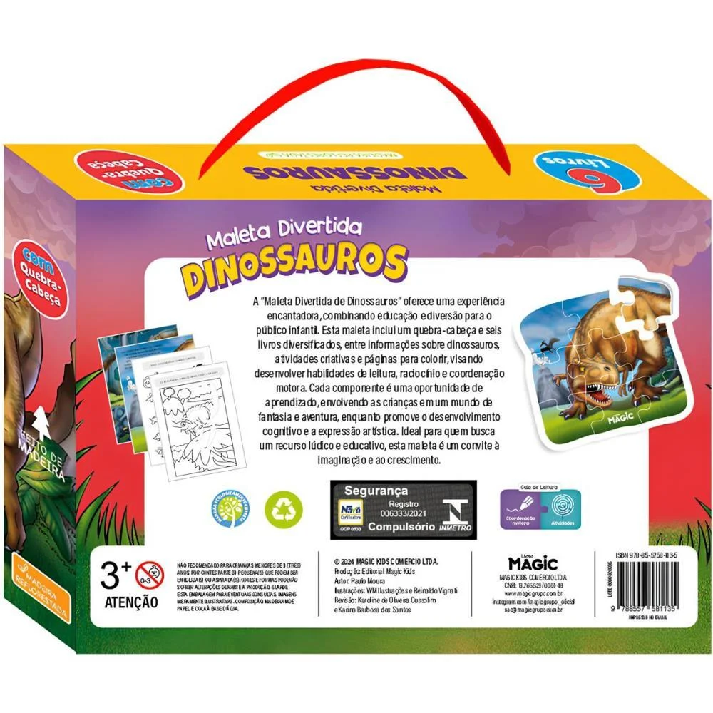 LIVRO BRINQUEDO ILUSTRADO DINOSSAURO 6LIVROS+1QUEBRA CAB MAGIC KIDS (MALETA) - imagem 5