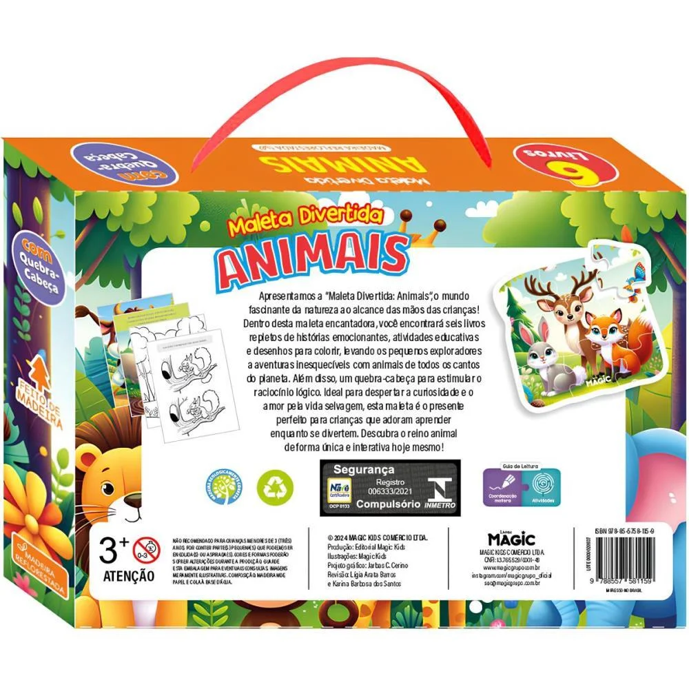 LIVRO BRINQUEDO ILUSTRADO ANIMAIS 6LIVROS+1QUEBRA CABECA MAGIC KIDS (MALETA) - imagem 4