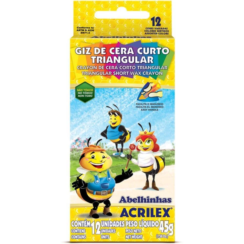 GIZ DE CERA CURTO 12 CORES TRIANGULAR 45G ACRILEX (PCT.C/12) - imagem 2