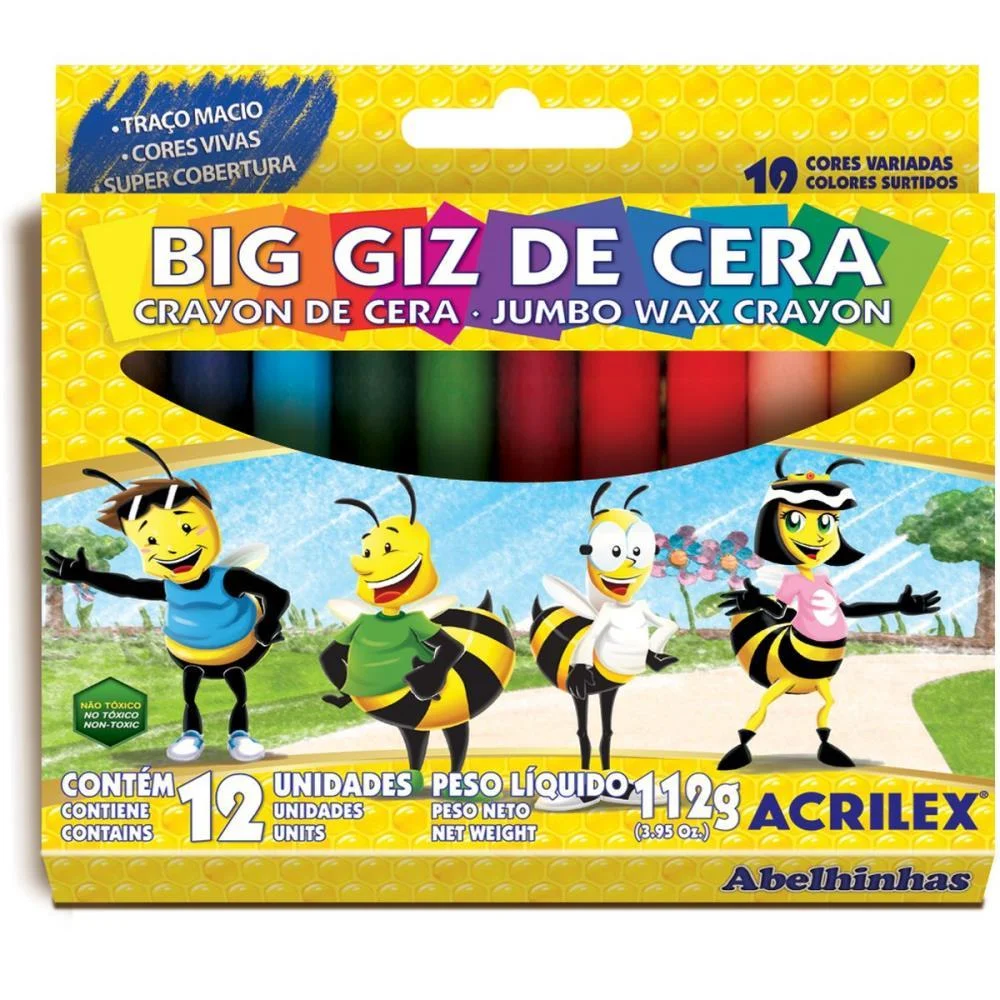 GIZ DE CERA JUMBO 12 CORES BIG GIZ 112G ACRILEX (CX.C/12) - imagem 2