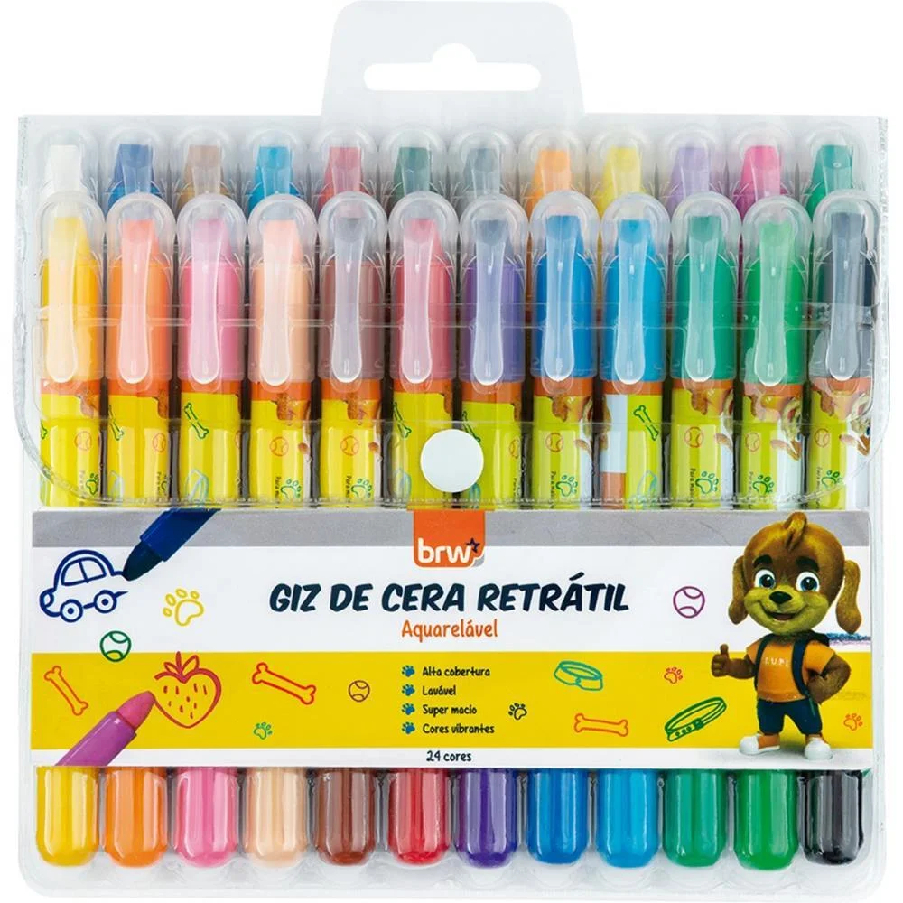 GIZ DE CERA JUMBO RETRATIL AQUARELAVEL 24 CORES BRW (ESTOJO) - imagem 3