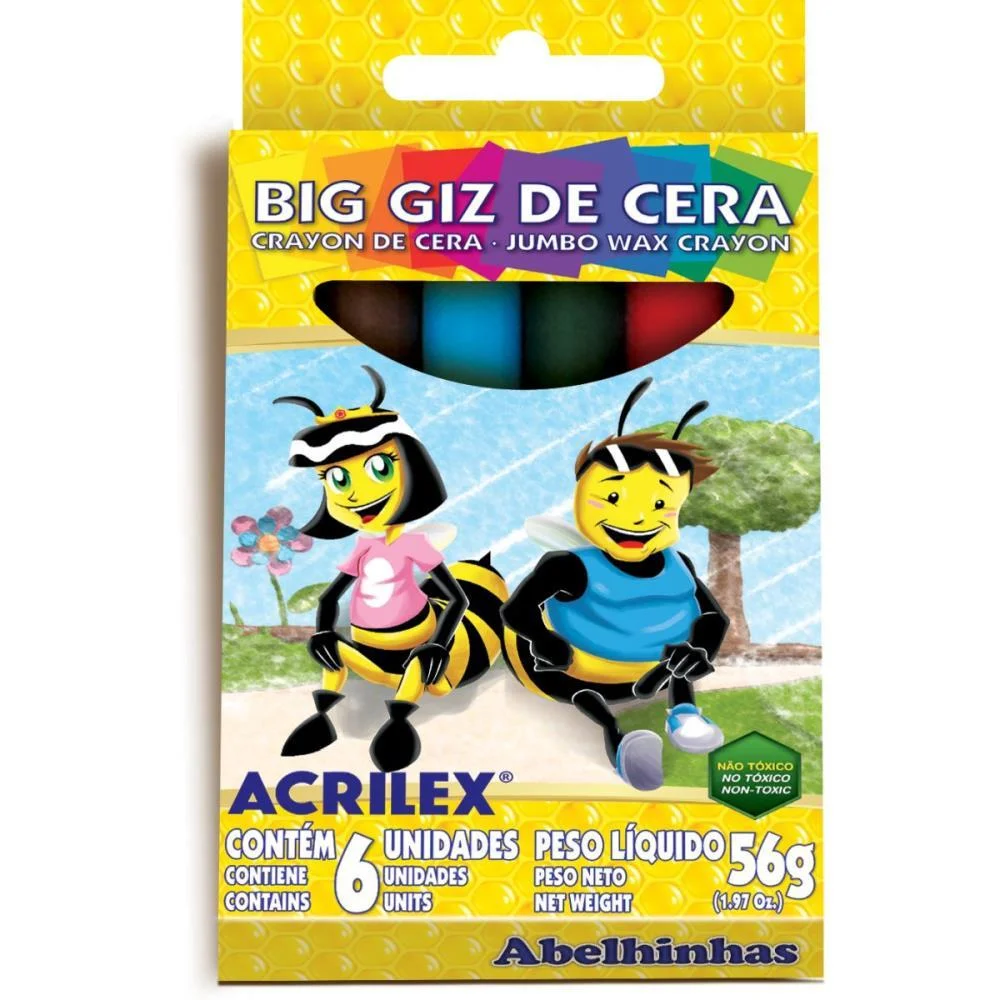 GIZ DE CERA JUMBO 06 CORES BIG GIZ 56G ACRILEX (PCT.C/12) - imagem 3