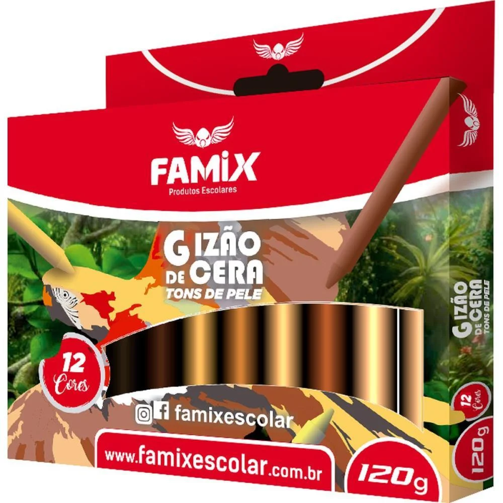 GIZ DE CERA JUMBO 12 CORES TONS DE PELE RED.120G FAMIX (PCT.C/06) - imagem 2