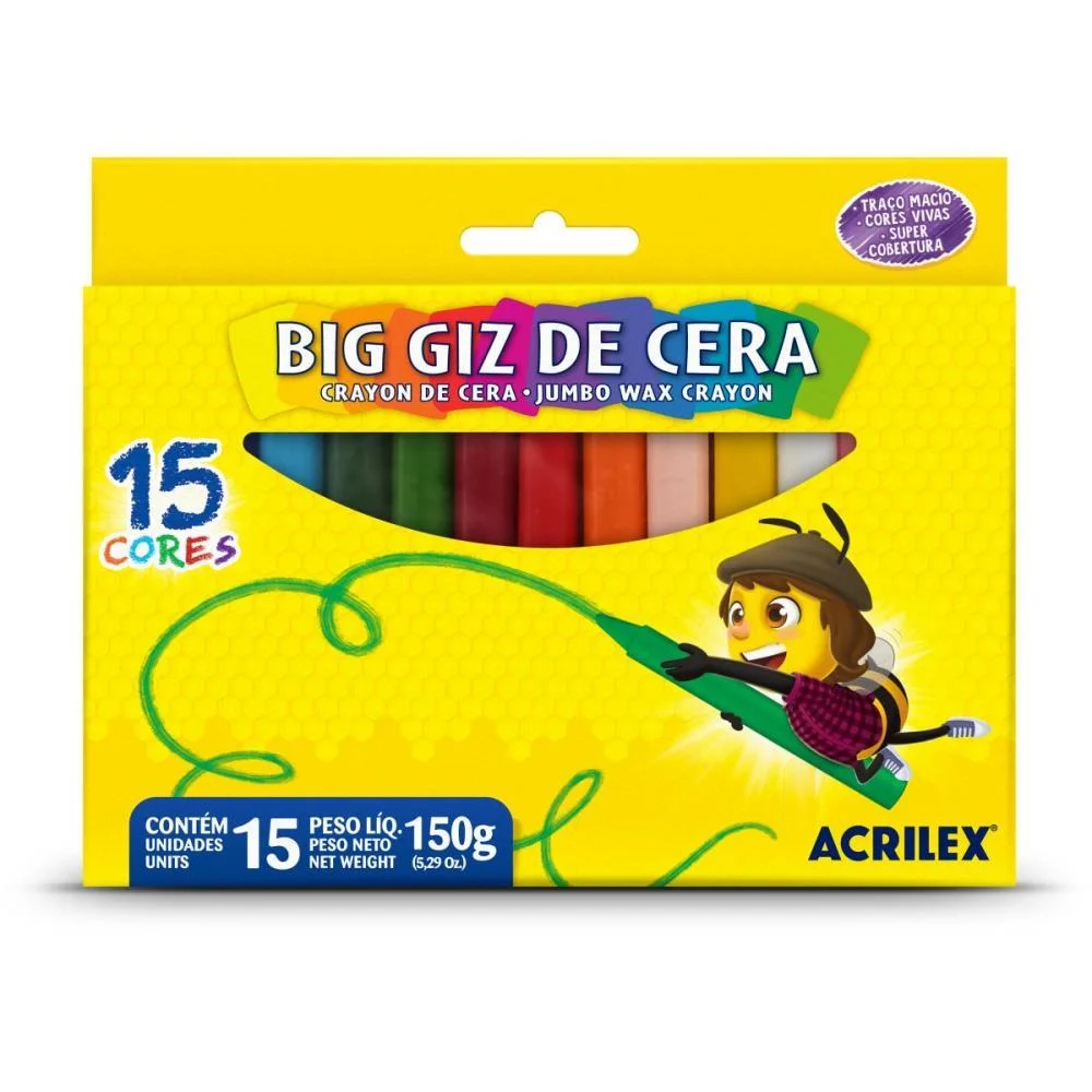 GIZ DE CERA JUMBO 15 CORES BIG GIZ 150G ACRILEX (CX.C/06) - imagem 2