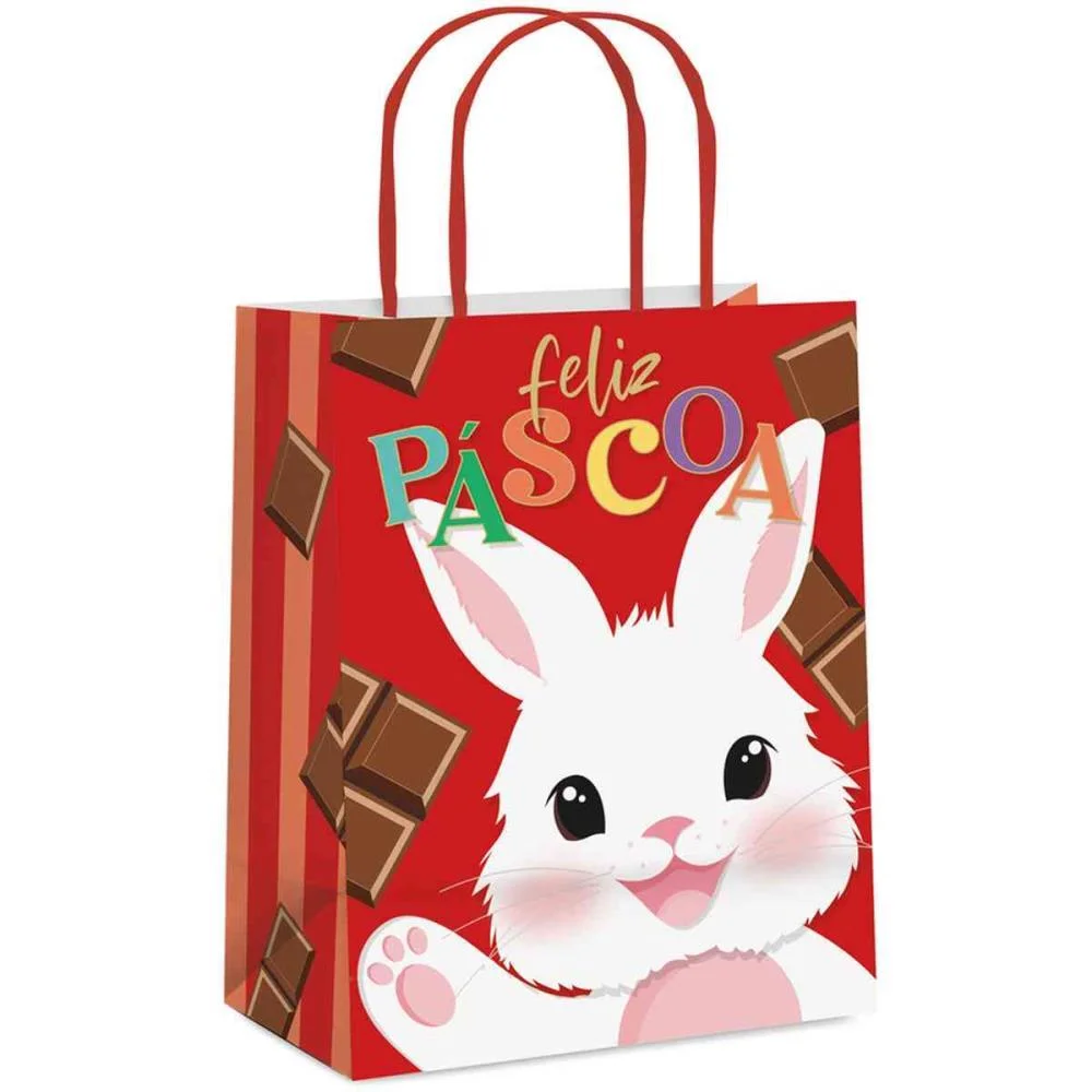 SACOLA DECORADA PASCOA FELICITA VERM P 21,5X15X8CM CROMUS (PCT.C/10) - imagem 2