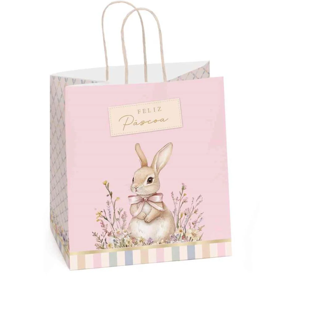 SACOLA DECORADA PASCOA FIORELA ROSA 27,5X22X16CM PACKPEL (PCT.C/10) - imagem 2