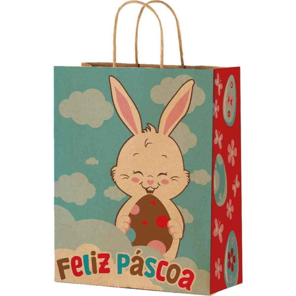 SACOLA DECORADA PASCOA PASCOA DIVERTIDA M 29X24X12CM FESTCOLOR (PCT.C/10) - imagem 2