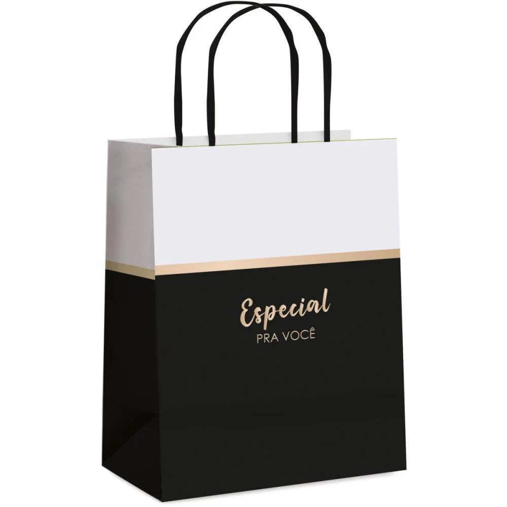 SACOLA PARA PRESENTE DECORADA MAISON 26X19,5X9,5CM PT/BR CROMUS (PCT.C/10) - imagem 2