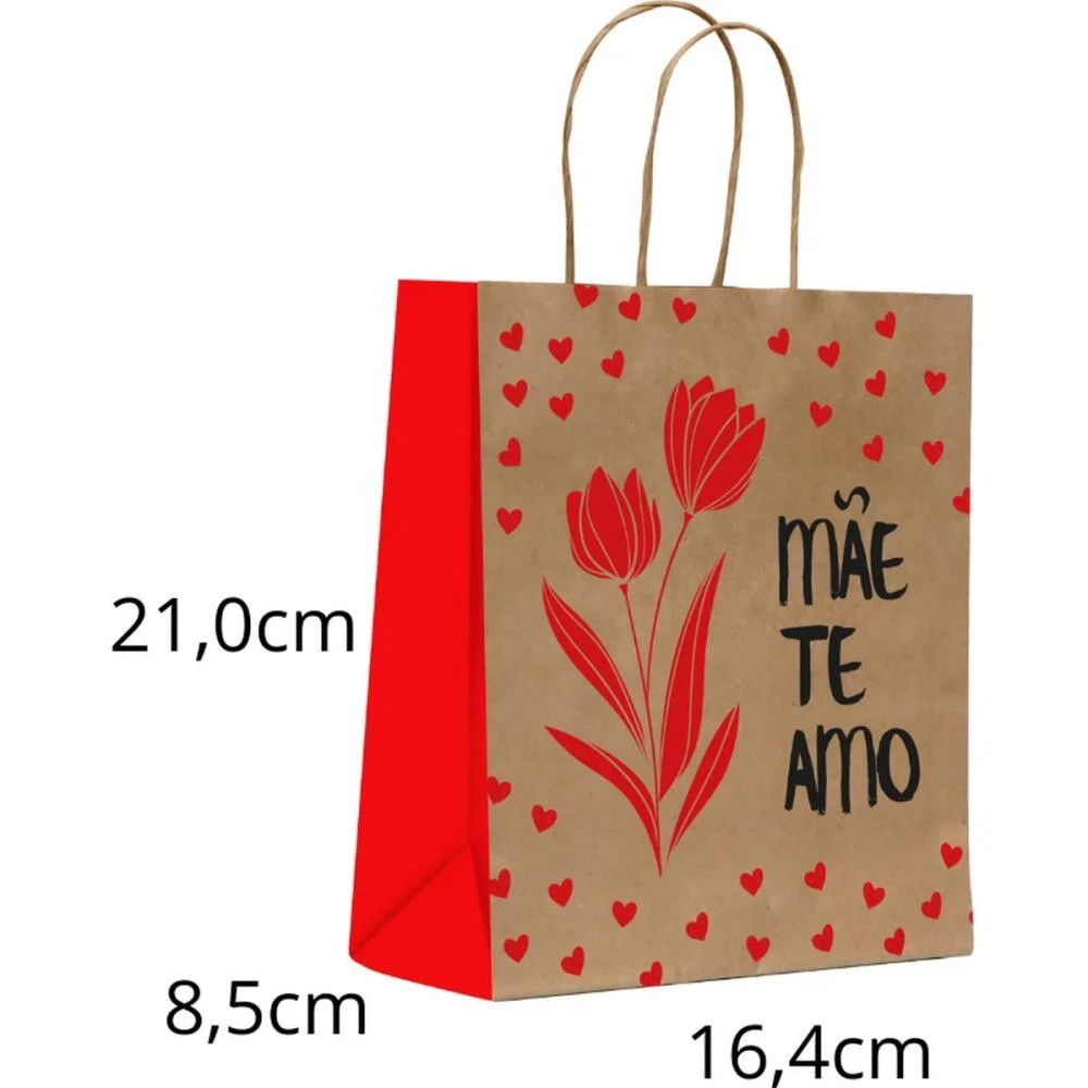 SACOLA PARA PRESENTE DECORADA MAE TE AMO P 16X21X8CM SCRITY (PCT.C/10) - imagem 3
