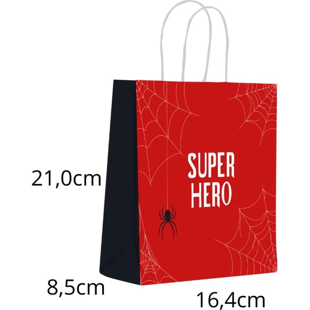 SACOLA PARA PRESENTE DECORADA INFANTIL ARANHA P 16,4X21X8,5C SCRITY (PCT.C/10) - imagem 3