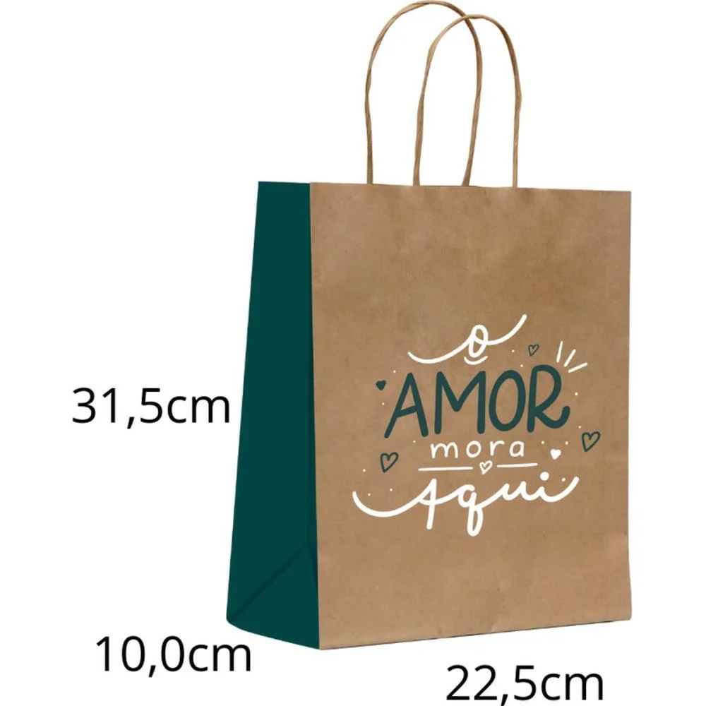 SACOLA PARA PRESENTE DECORADA AMOR MORA AQUI M 22X31X10CM SCRITY (PCT.C/10) - imagem 3