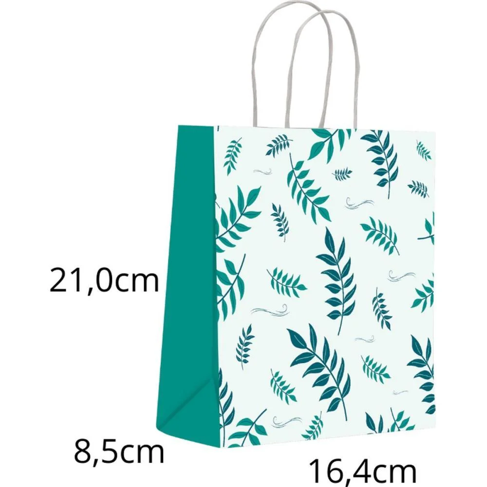 SACOLA PARA PRESENTE DECORADA FOLHAS P 16X21X8CM SCRITY (PCT.C/10) - imagem 3
