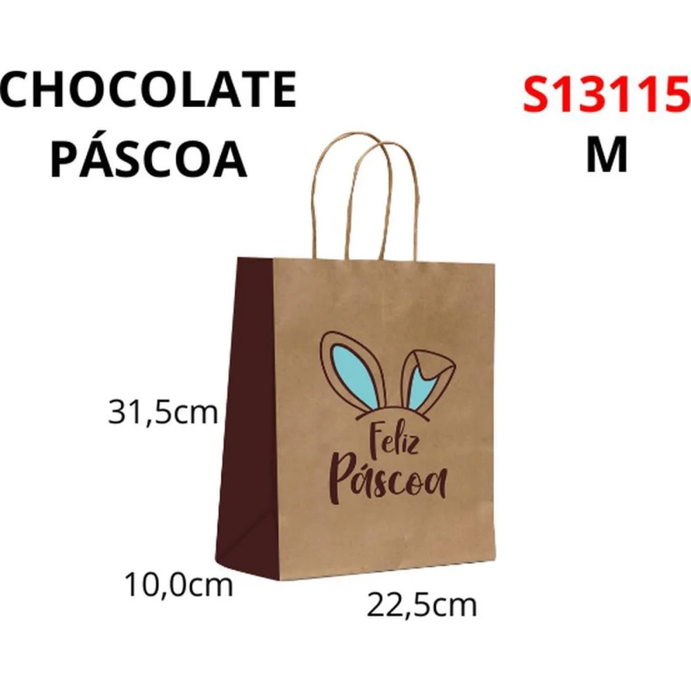SACOLA PARA PRESENTE DECORADA FELIZ PASCOA M 22X31X10CM SCRITY (PCT.C/10) - imagem 2