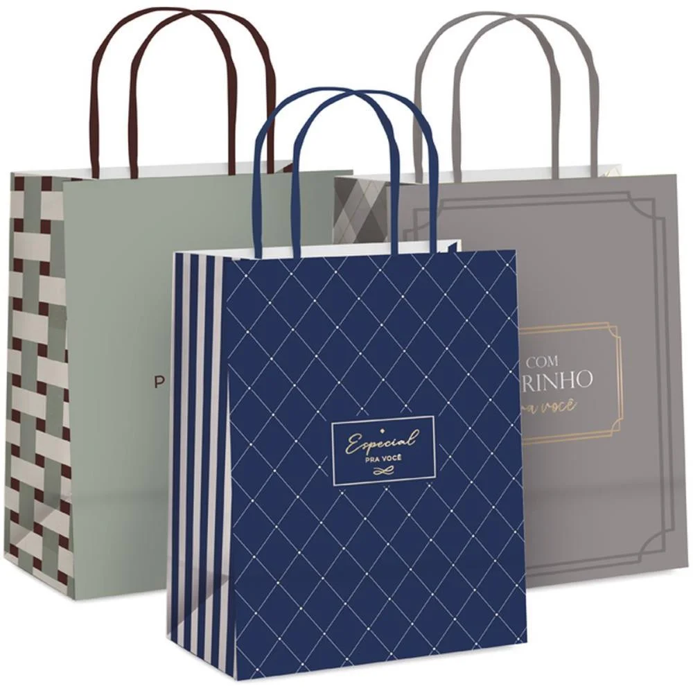 SACOLA PARA PRESENTE DECORADA CASUAL/MASC. G 32X26,5X13CM (S CROMUS (PCT.C/10) - imagem 3