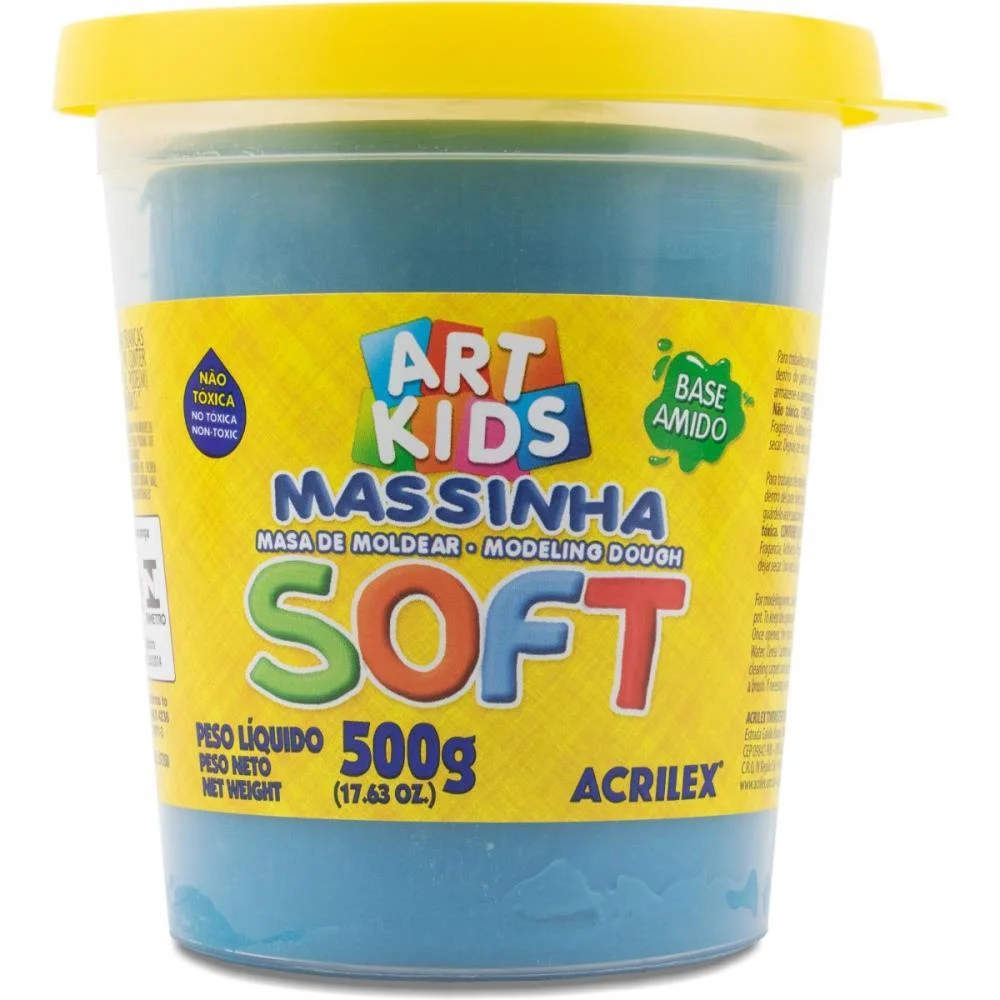 MASSA PARA MODELAR SOFT 500G.AZUL BS.AMIDO ACRILEX (POTE) - imagem 2