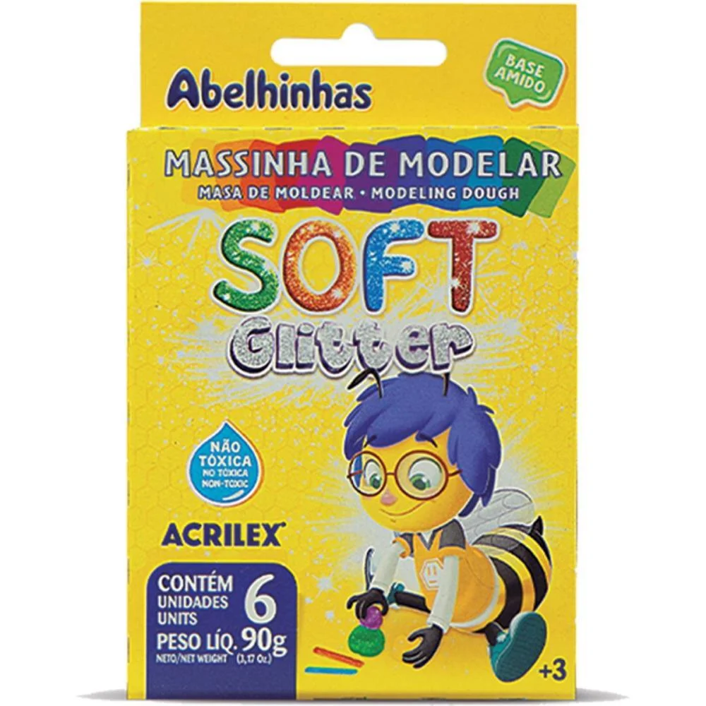 MASSA PARA MODELAR SOFT C/06 CORES 90G. C/GLITER ACRILEX (PCT.C/06) - imagem 2