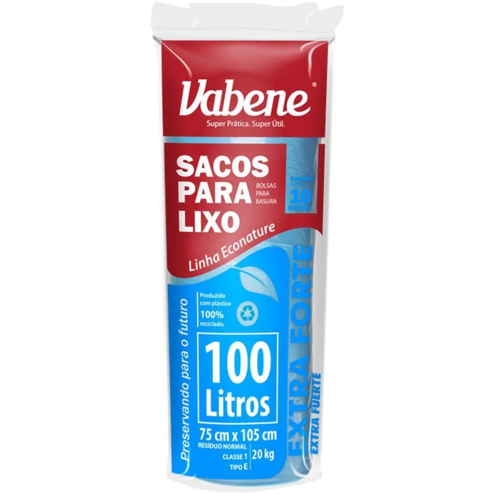 SACO PARA LIXO 100L AZUL 75X105CM 40 MICRAS VABENE (RL.C/10) - imagem 3