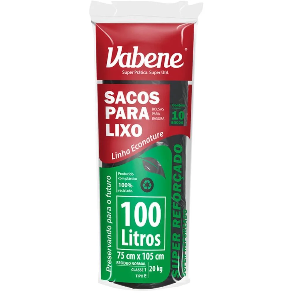 SACO PARA LIXO 100L PRETO 75X105CM 40 MICRAS VABENE (RL.C/10) - imagem 2