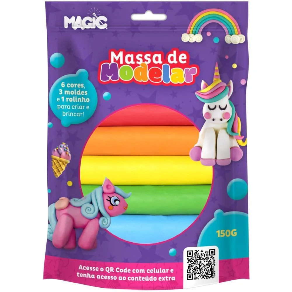MASSA PARA MODELAR CRIATIVA UNICORNIO 6CORES 150G C/ACESSO MAGIC KIDS (UNIDADE) - imagem 3