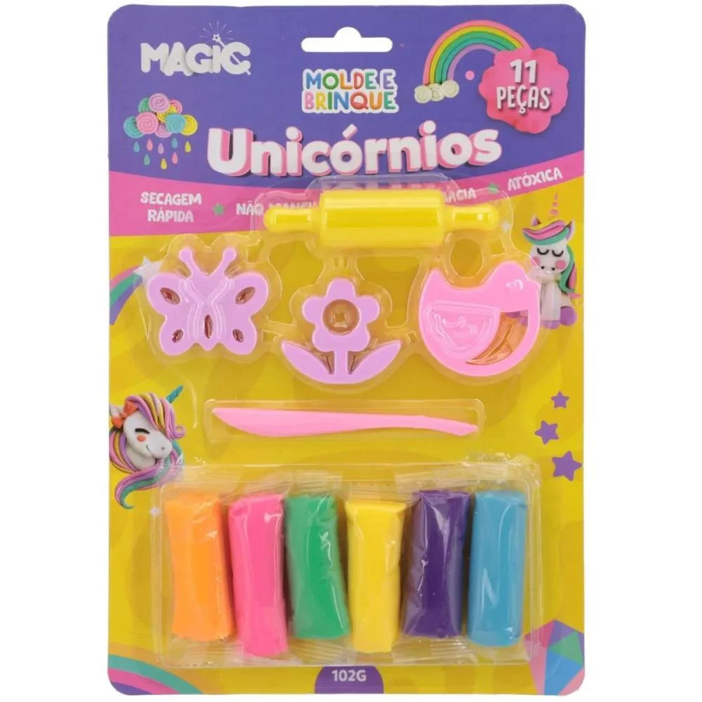 MASSA PARA MODELAR CRIATIVA UNICORNIO 11PCS MOLDE E BRINQU MAGIC KIDS (UNIDADE) - imagem 2
