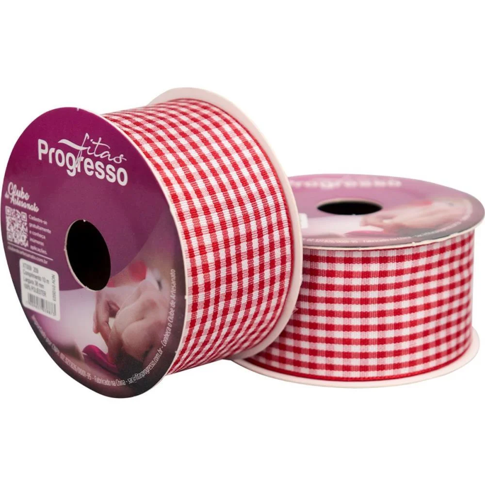 FITA DE CETIM 38MMX10M. XADREZ VERMELHO FITAS PROGRESSO (UNIDADE) - imagem 2