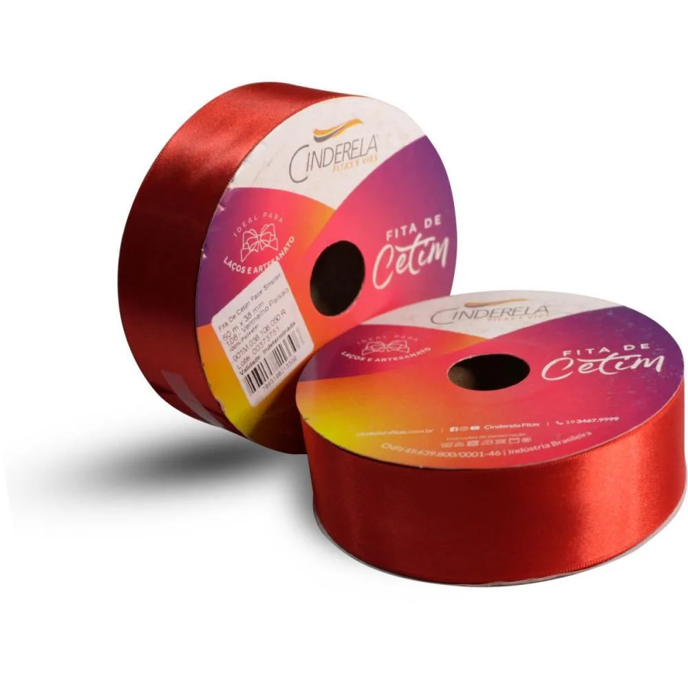 FITA DE CETIM 38MM 50M. VERMELHO PAIXAO CINDERELA (UNIDADE) - imagem 3