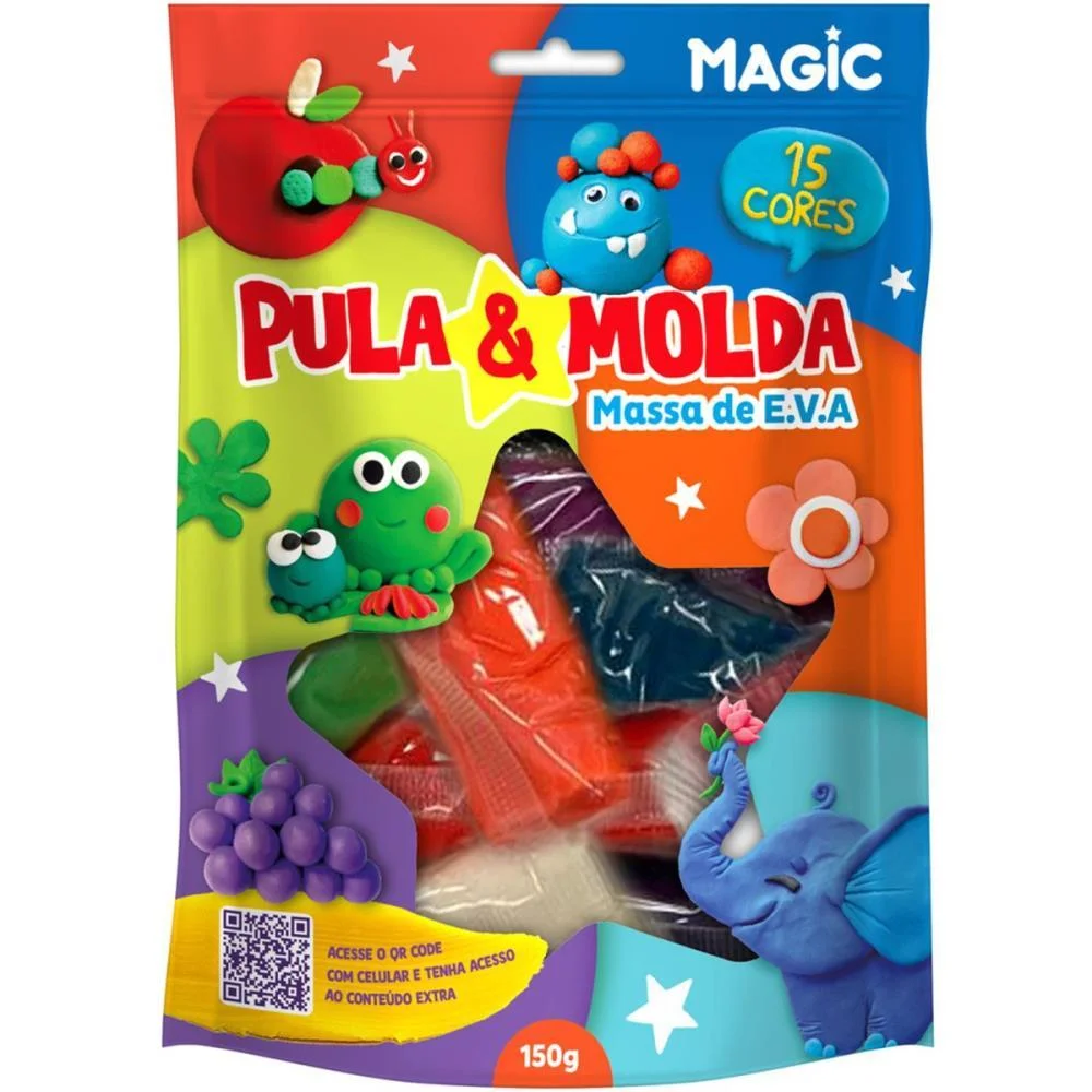 MASSA PARA MODELAR CRIATIVA PULA E MOLDA 150G MAGIC 15CORE MAGIC KIDS (UNIDADE) - imagem 3
