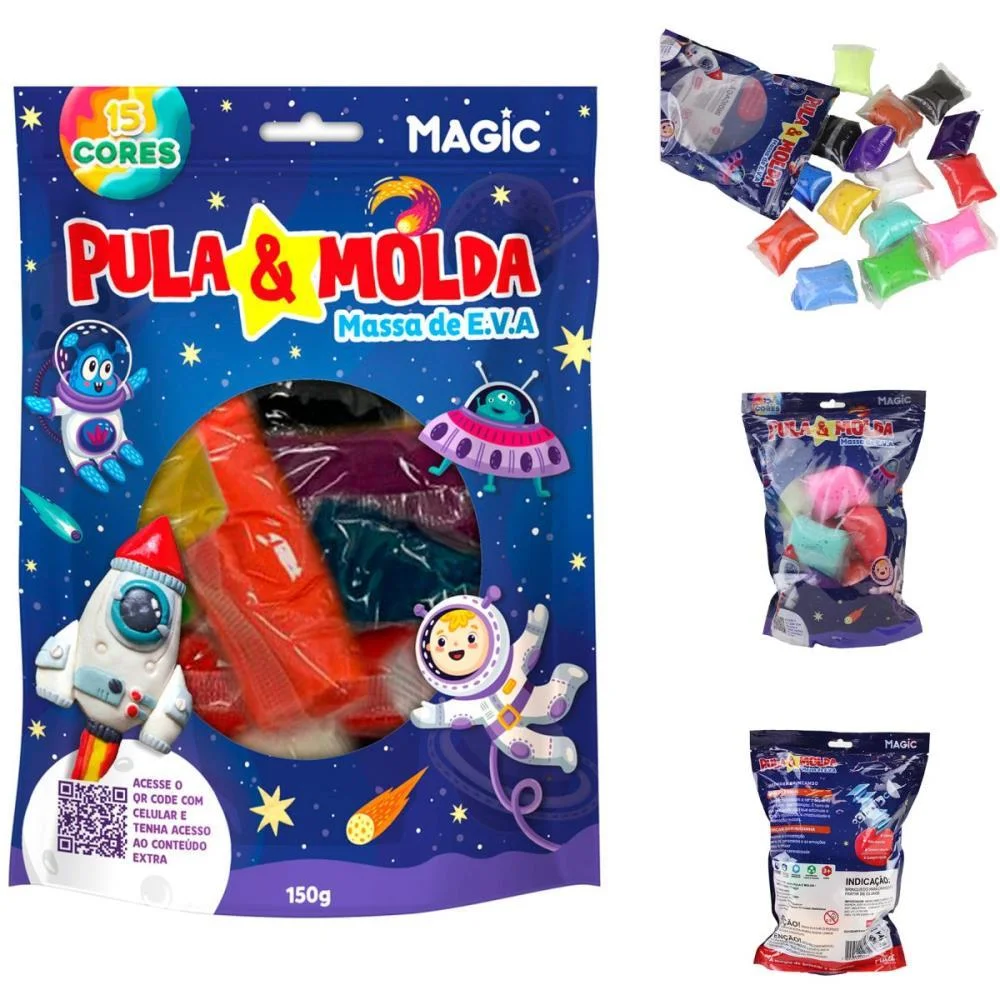 MASSA PARA MODELAR CRIATIVA PULA E MOLDA 150G ESPAÇO 15COR MAGIC KIDS (UNIDADE) - imagem 3