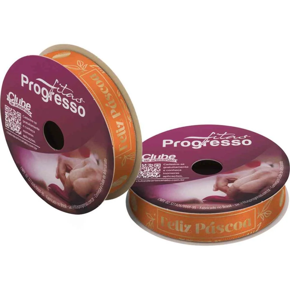 FITA DE CETIM DECORADA 15MM 10M. FELIZ PASCOA LARANJA FITAS PROGRESSO (UNIDADE) - imagem 3