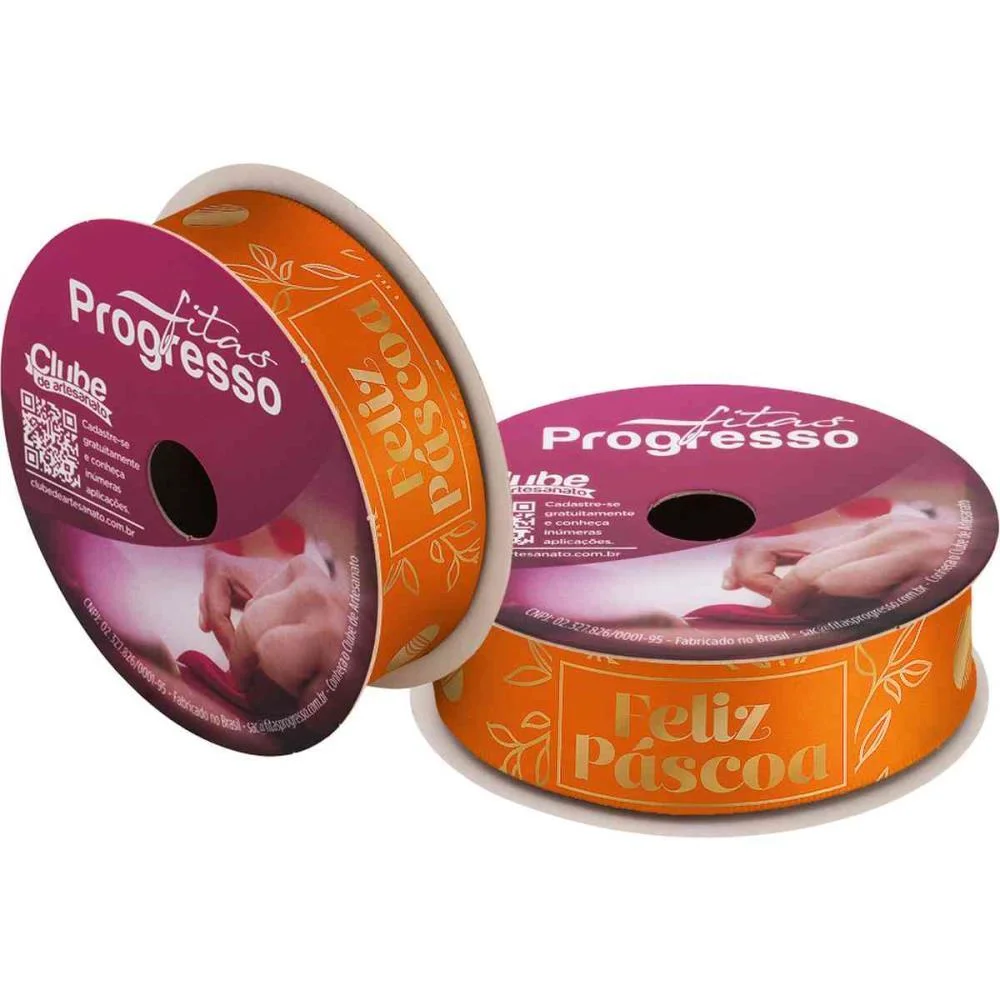 FITA DE CETIM DECORADA 22MM 10M. FELIZ PASCOA LARANJA FITAS PROGRESSO (UNIDADE) - imagem 3