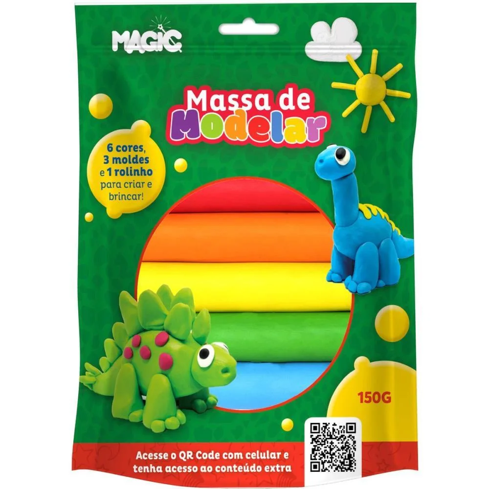 MASSA PARA MODELAR CRIATIVA DINOSSAURO 6CORES 150G C/ACESS MAGIC KIDS (UNIDADE) - imagem 2