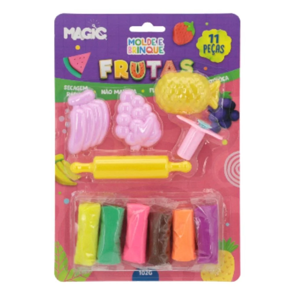 MASSA PARA MODELAR CRIATIVA FRUTAS 11PCS MOLDE E BRINQUE MAGIC KIDS (UNIDADE) - imagem 2