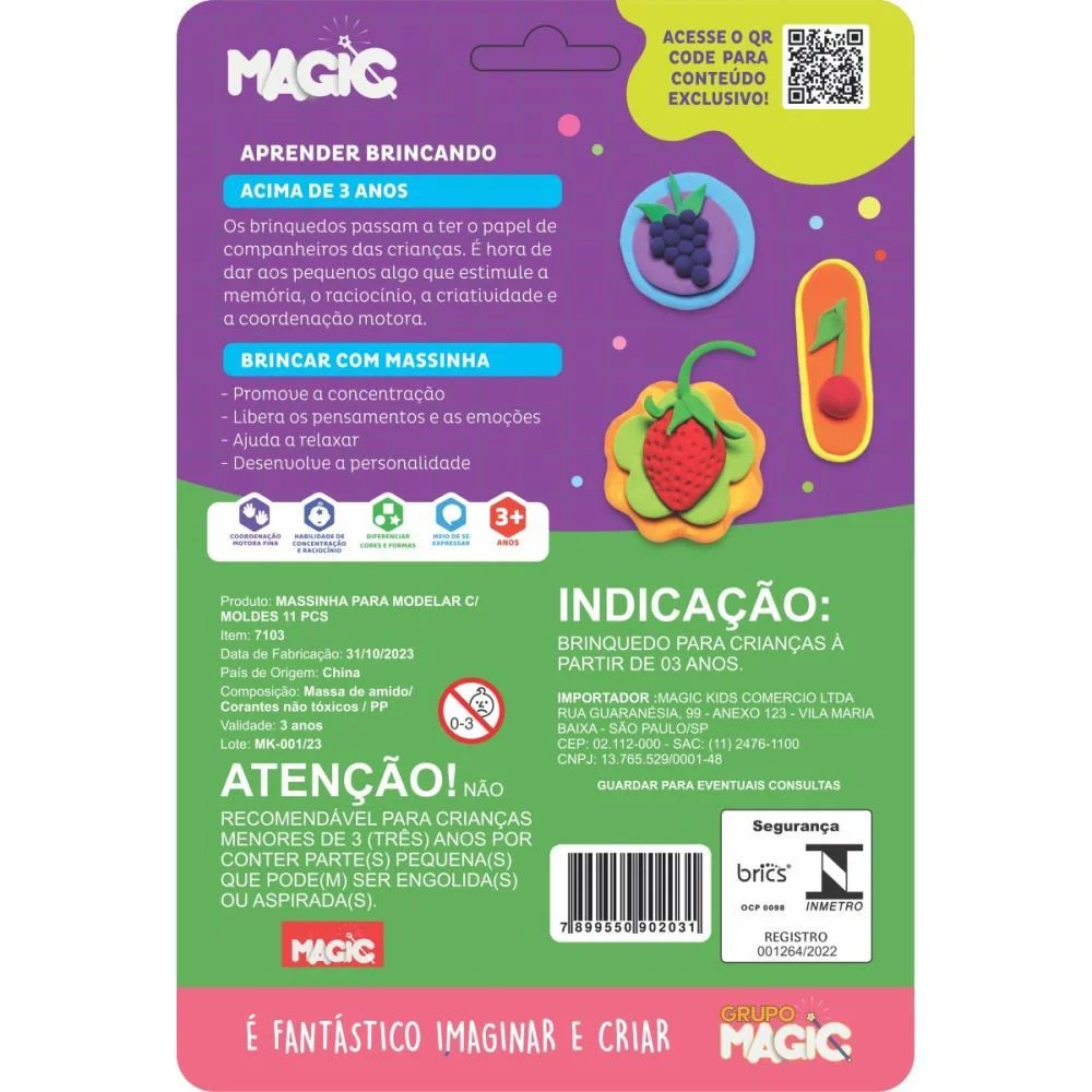 MASSA PARA MODELAR CRIATIVA FRUTAS 11PCS MOLDE E BRINQUE MAGIC KIDS (UNIDADE) - imagem 4