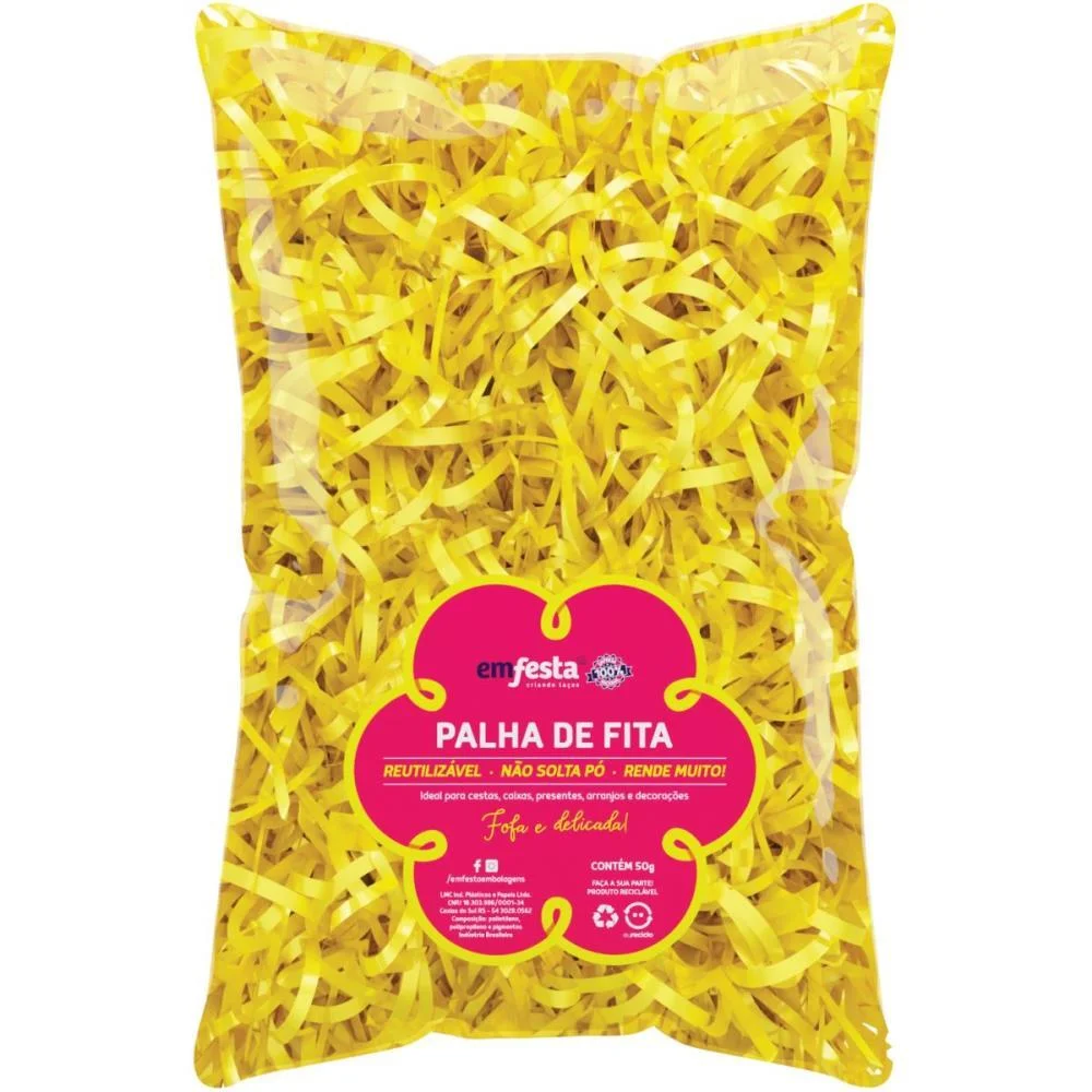 PALHA PARA DECORACAO BOPP AMARELO 50G EMFESTA (PACOTE) - imagem 3