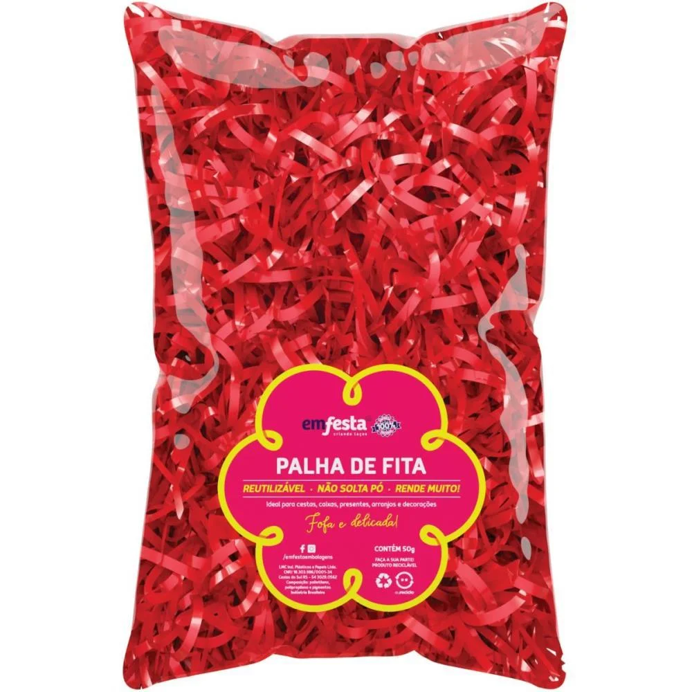 PALHA PARA DECORACAO BOPP VERMELHO 50G. EMFESTA (PACOTE) - imagem 2