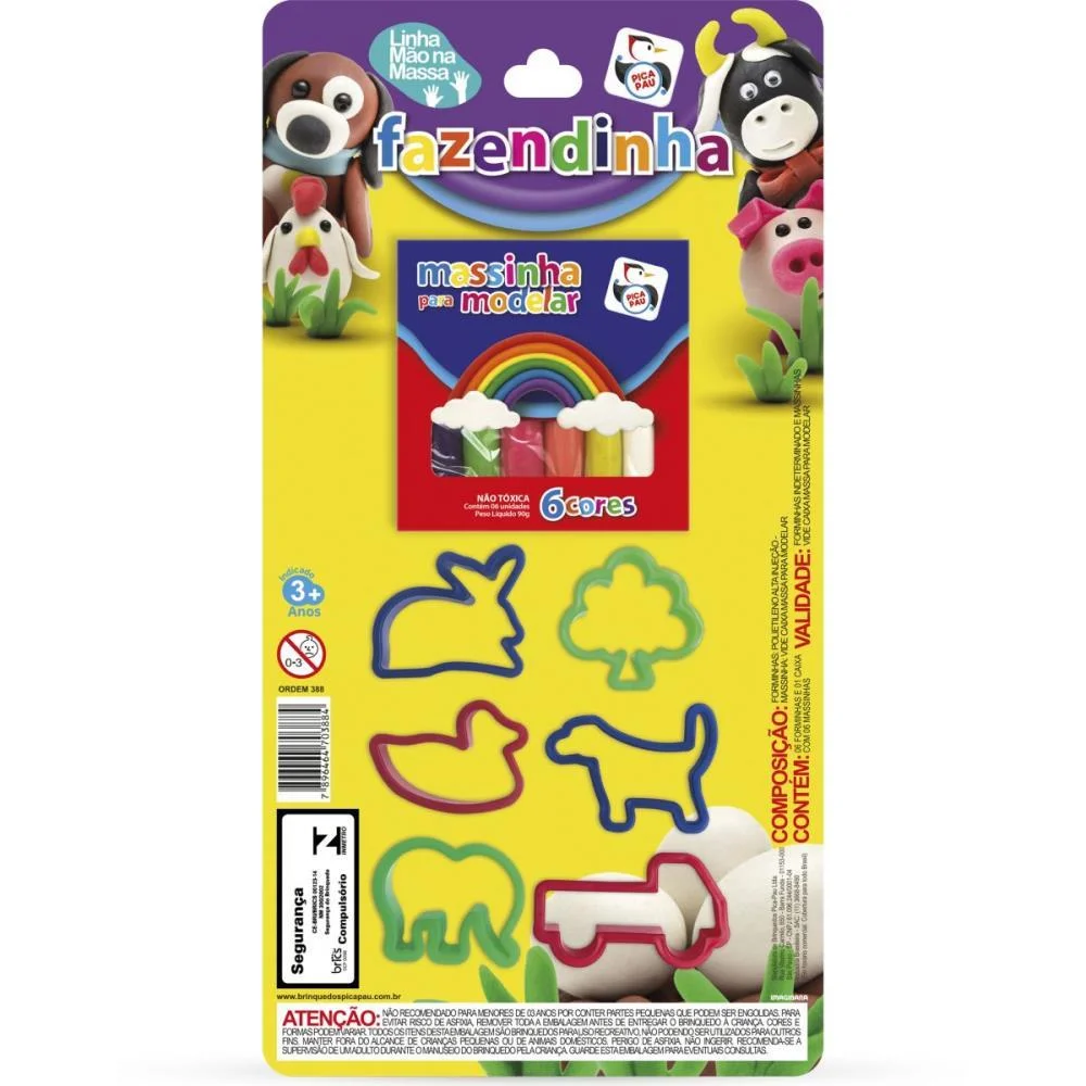 MASSA PARA MODELAR CRIATIVA FAZENDINHA 6 CORES C/ACESSORIO PICA PAU (UNIDADE) - imagem 4