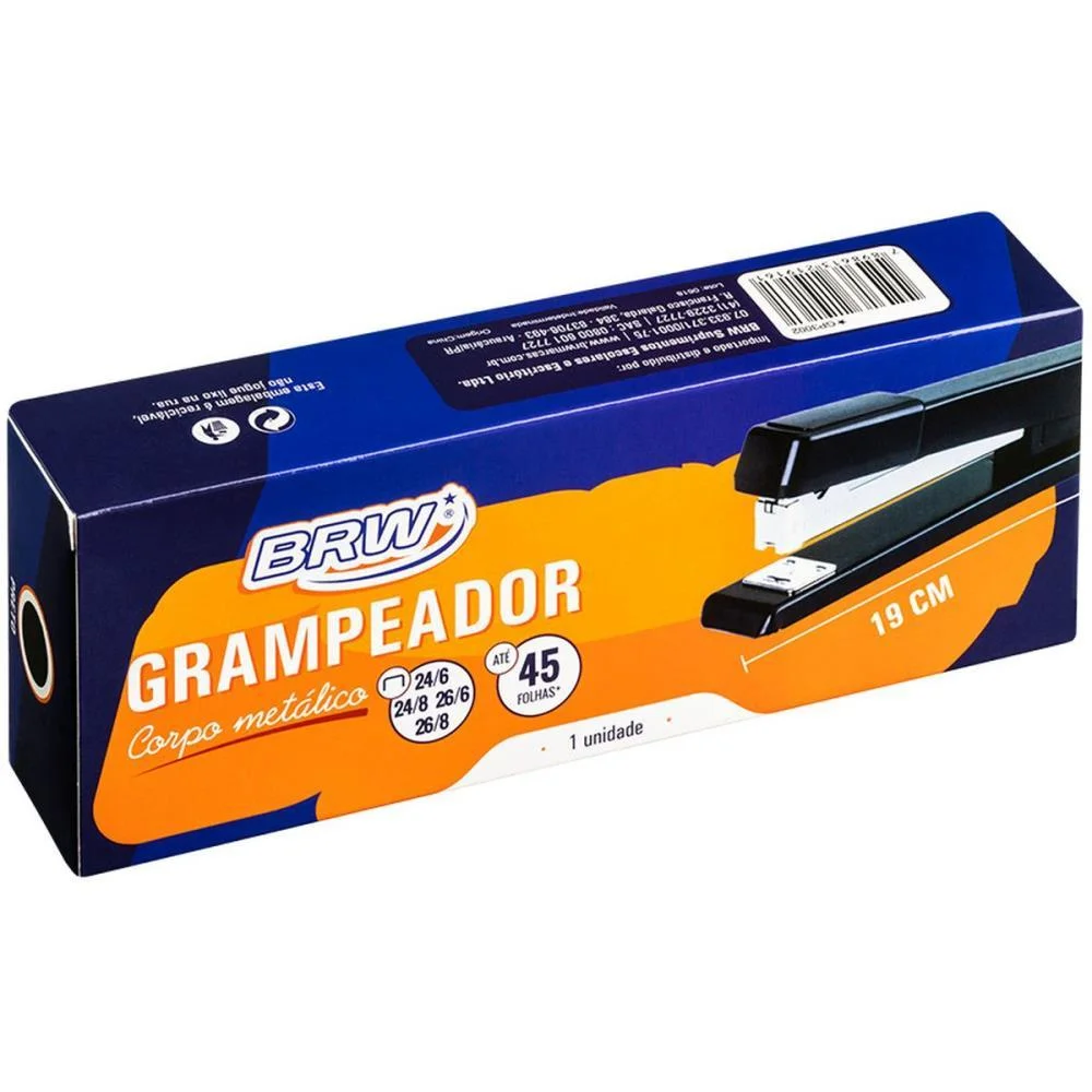 GRAMPEADOR METAL P/45FLS 26/6 19CM PRETO BRW (UNIDADE) - imagem 3