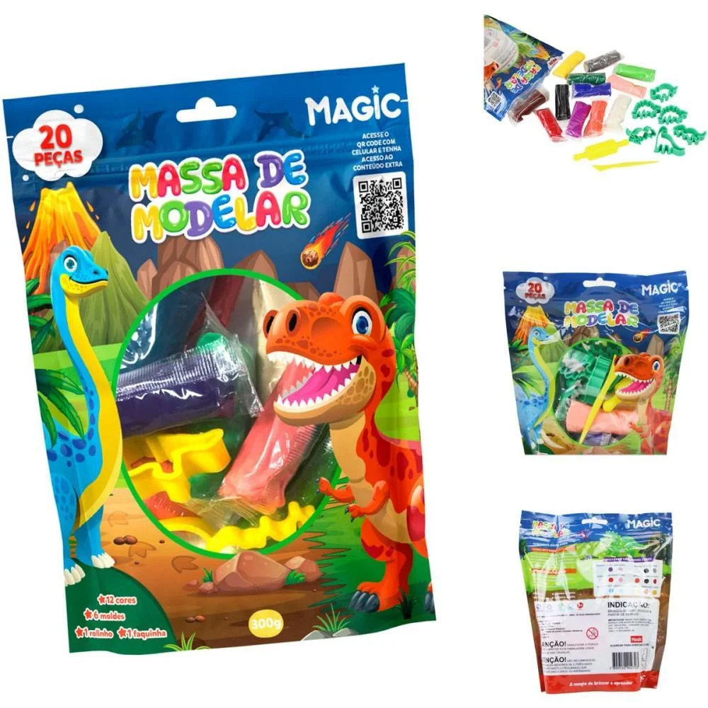 MASSA PARA MODELAR CRIATIVA DINO 300G COM 12CORES/6MOLDES MAGIC KIDS (UNIDADE) - imagem 2