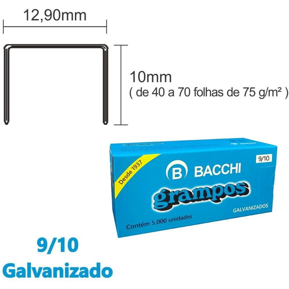 GRAMPO PARA GRAMPEADOR 9/10 GALVANIZADO 5000 GRAMPOS BACCHI (CAIXA) - imagem 3