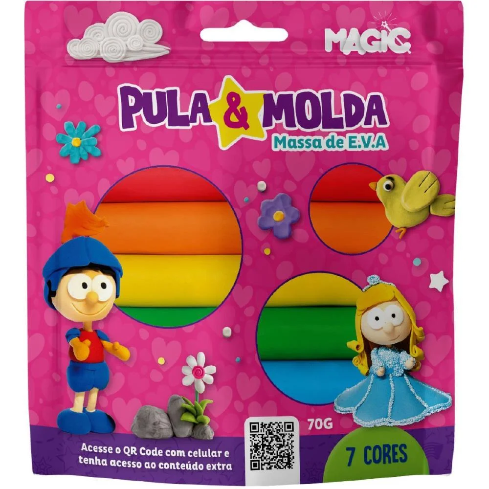 MASSA PARA MODELAR CRIATIVA PRINCESA 7CORES 70G PULA E MOL MAGIC KIDS (UNIDADE) - imagem 3