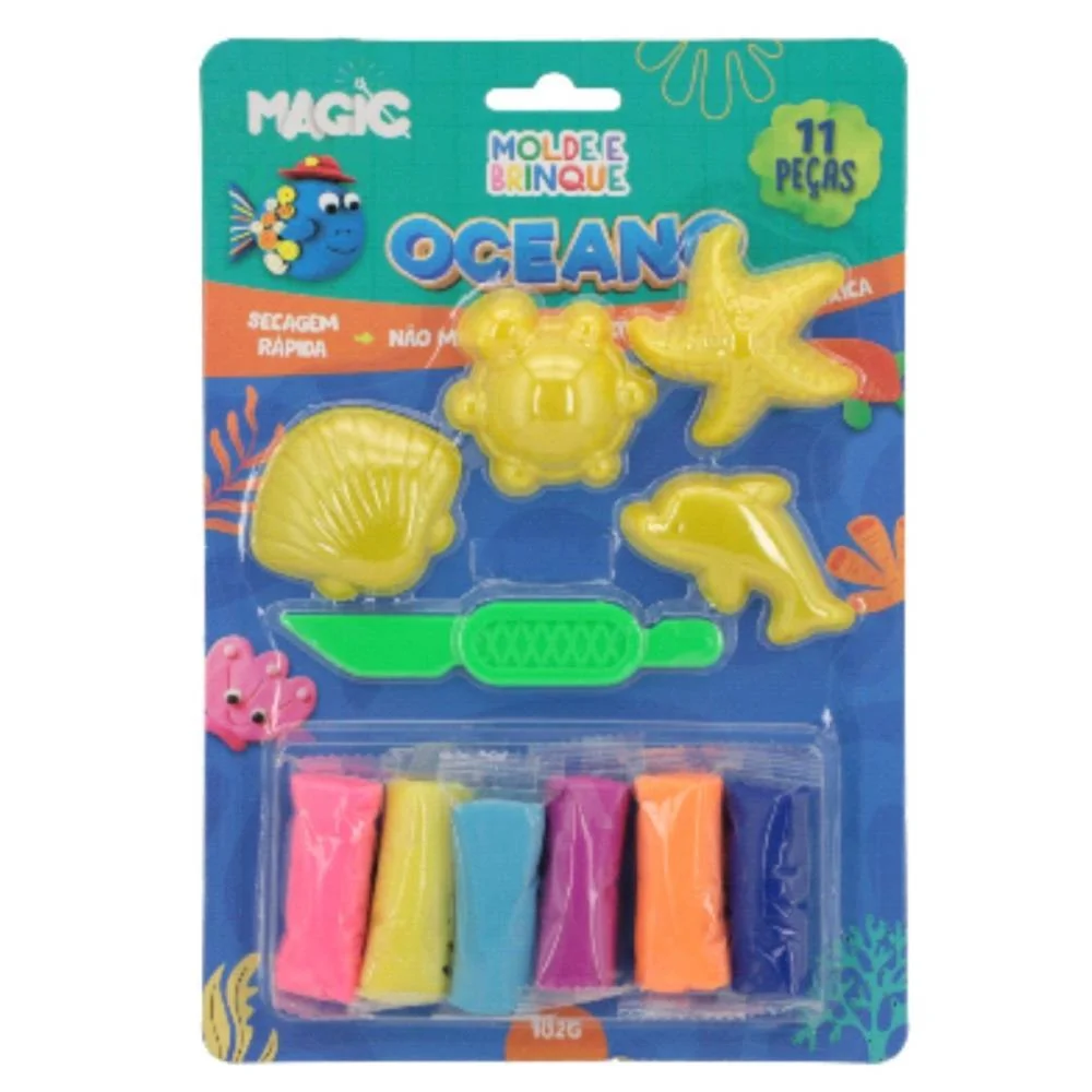 MASSA PARA MODELAR CRIATIVA OCEANO 11PCS MOLDE E BRINQUE MAGIC KIDS (UNIDADE) - imagem 3