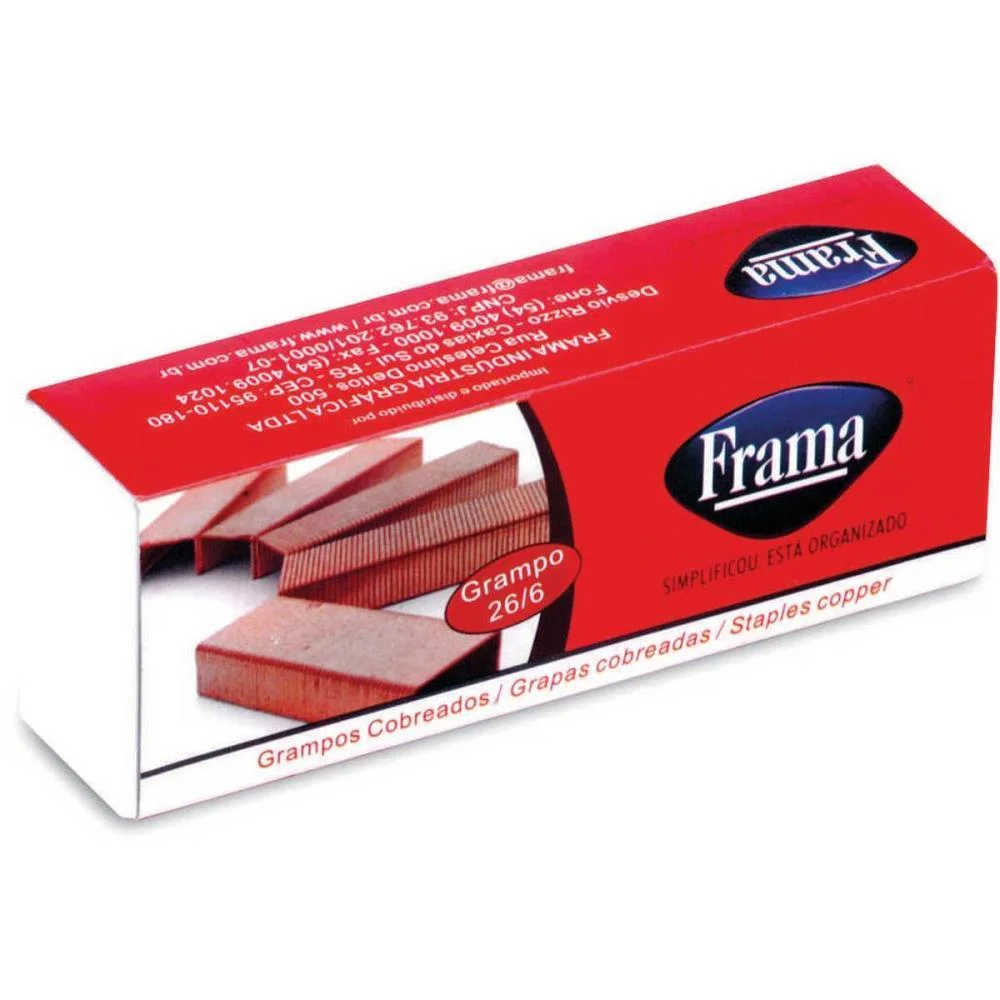 GRAMPO PARA GRAMPEADOR 26/6 COBREADO 5000 GRAMPOS FRAMA (CAIXA) - imagem 3
