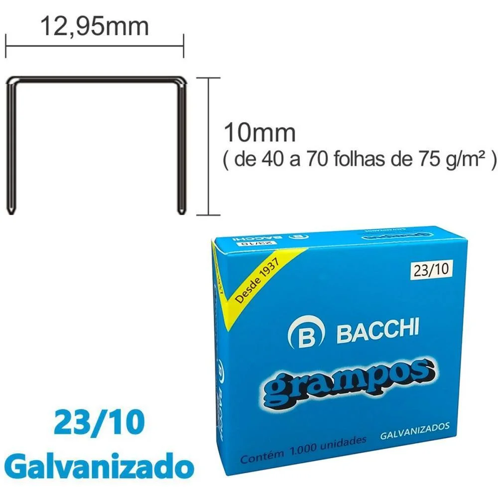 GRAMPO PARA GRAMPEADOR 23/10 GALVANIZADO 1000 GRAMPOS BACCHI (CAIXA) - imagem 2
