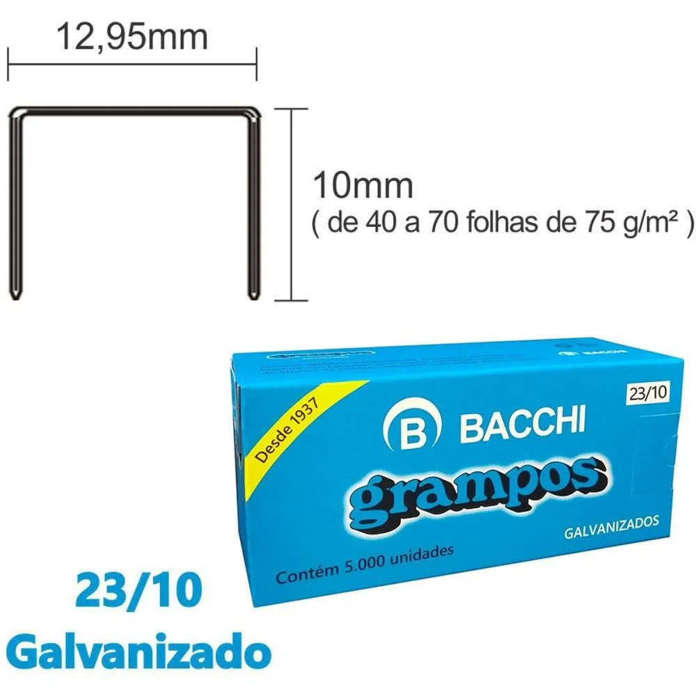 GRAMPO PARA GRAMPEADOR 23/10 GALVANIZADO 5000 GRAMPOS BACCHI (CAIXA) - imagem 2