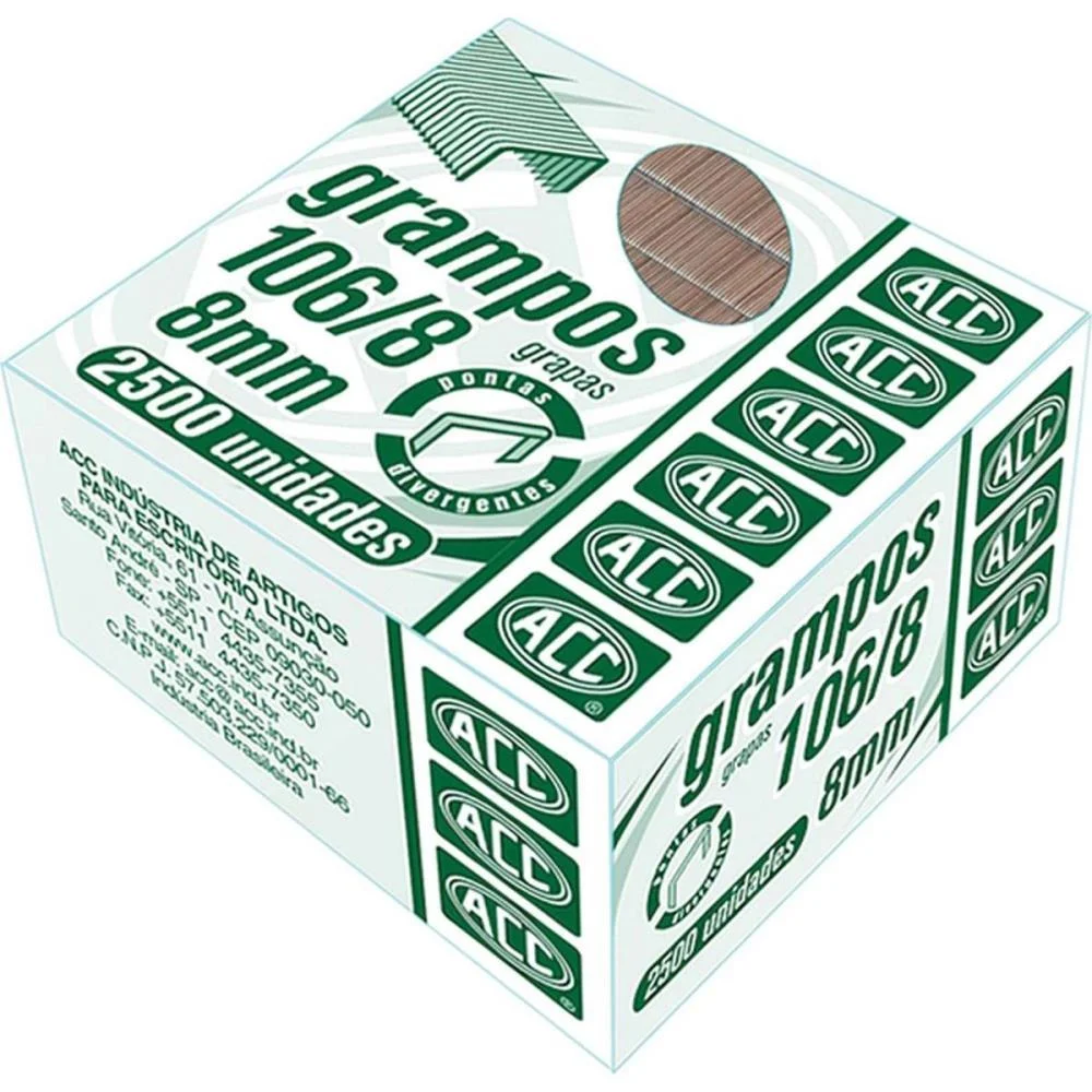GRAMPO PARA GRAMPEADOR 106/8 GALVANIZADO 2500 GRAMPOS ACC (CAIXA) - imagem 2
