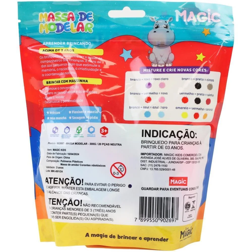 MASSA PARA MODELAR CRIATIVA MAGIC 300G COM 12CORES/6MOLDES MAGIC KIDS (UNIDADE) - imagem 5