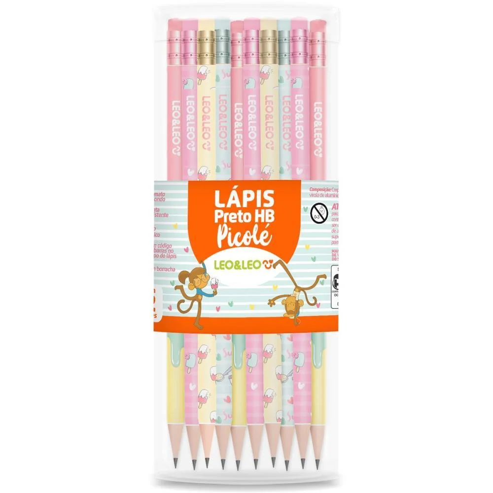 LAPIS PRETO REDONDO DECORADO PICOLE HB C/BORRACHA (S) LEONORA (POTE-72) - imagem 2