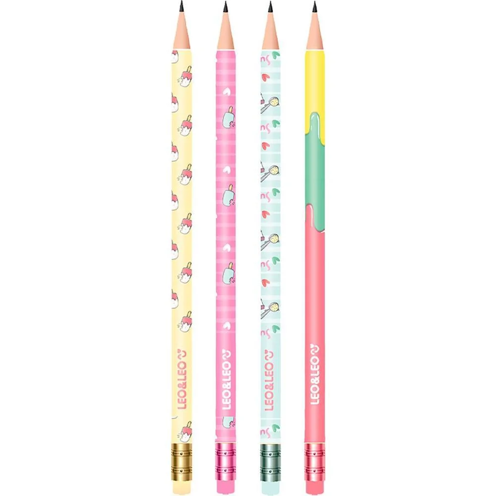 LAPIS PRETO REDONDO DECORADO PICOLE HB C/BORRACHA (S) LEONORA (POTE-72) - imagem 4